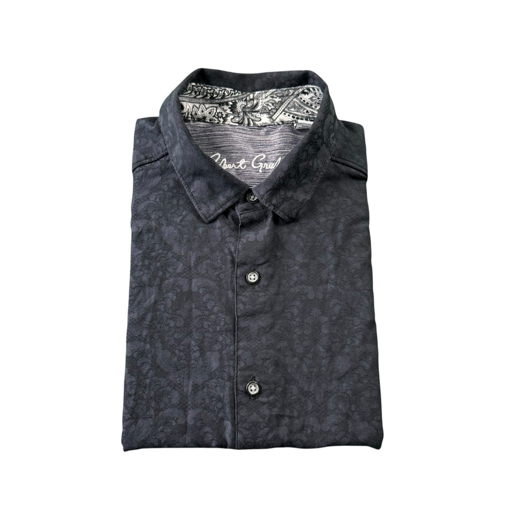 Robert Graham Black Embossed Cotton S/S Men’s Button Front Size Large